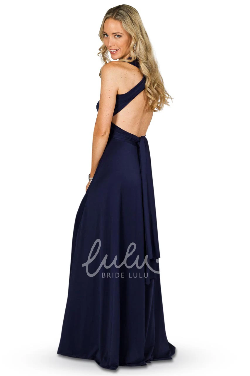 A-Line Halter Maxi Chiffon Bridesmaid Dress Sleeveless and Convertible