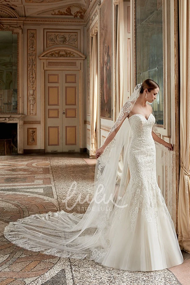 Sweetheart Lace Sheath Wedding Dress with Court Train