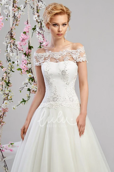 Off-The-Shoulder A-Line Tulle and Satin Wedding Dress with Appliques Modern Bridal Gown