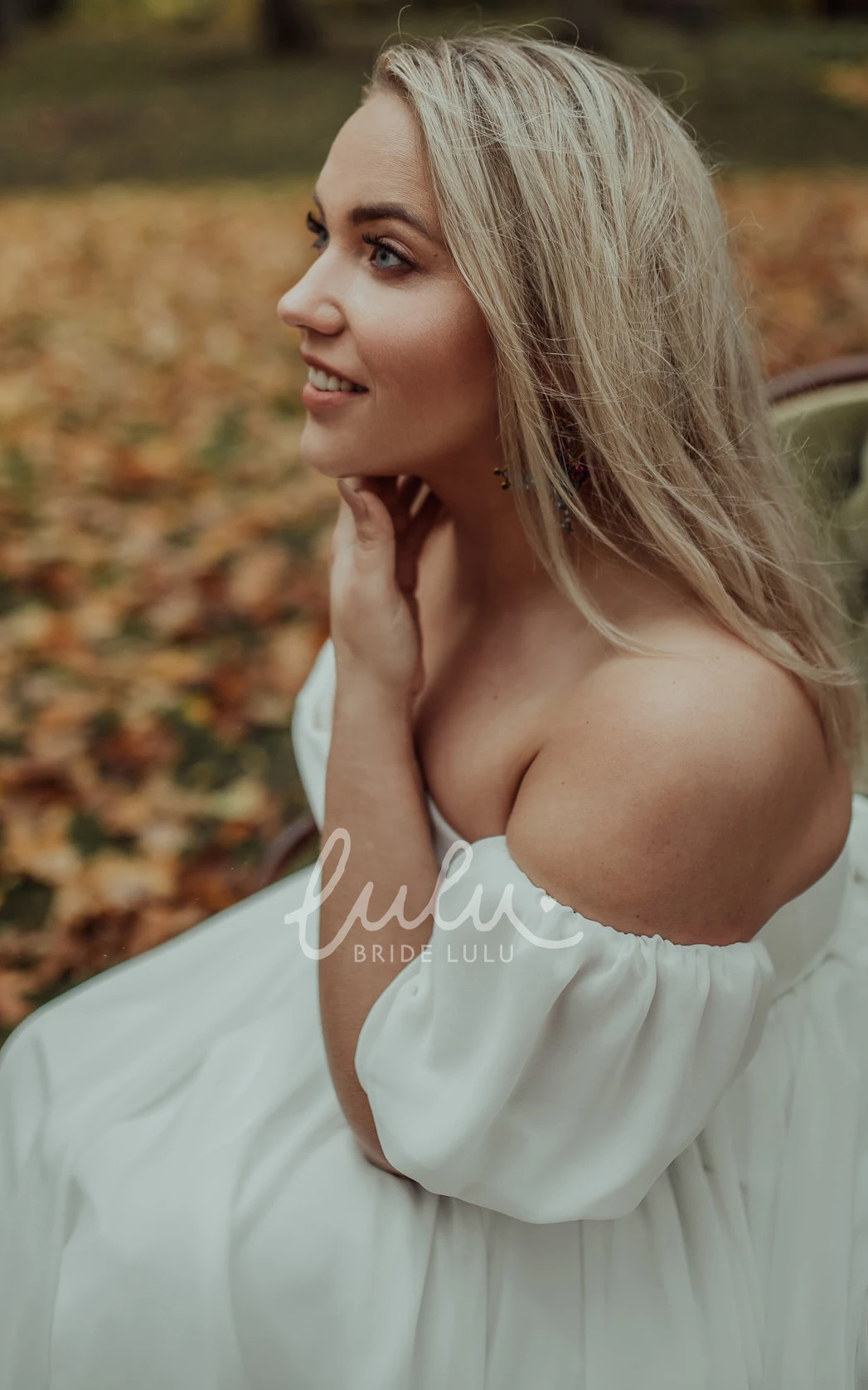 Off-the-shoulder A Line Wedding Dress with Bow in Elegant Chiffon