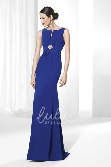 Sleeveless Chiffon Sheath Prom Dress with Broach and Lace Flowy Prom Dress