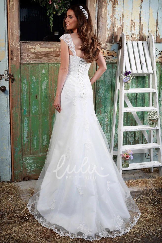 Appliqued Lace Wedding Dress Queen Anne Maxi Style