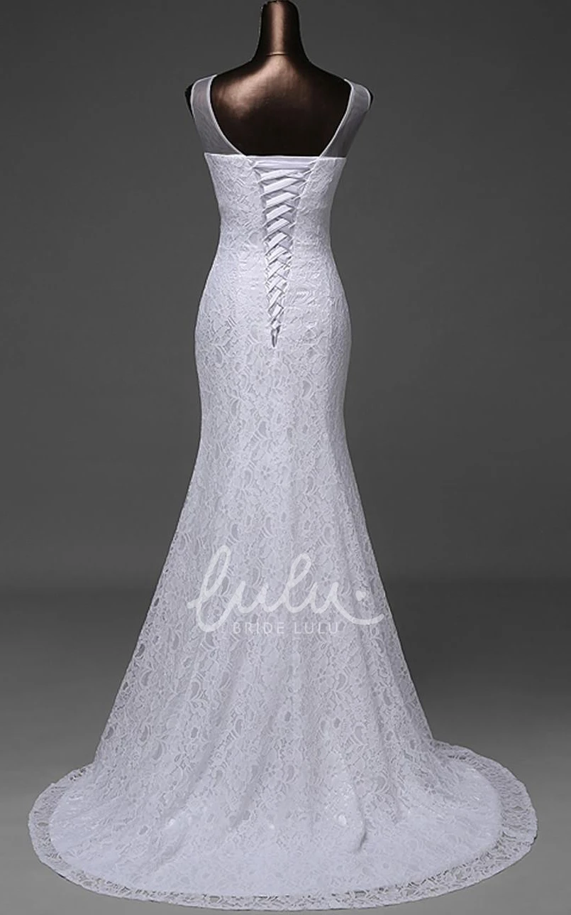 V-Neck Sleeveless Beading Appliques Lace Wedding Dress Tea-Length Trumpet Sweep Train Backless