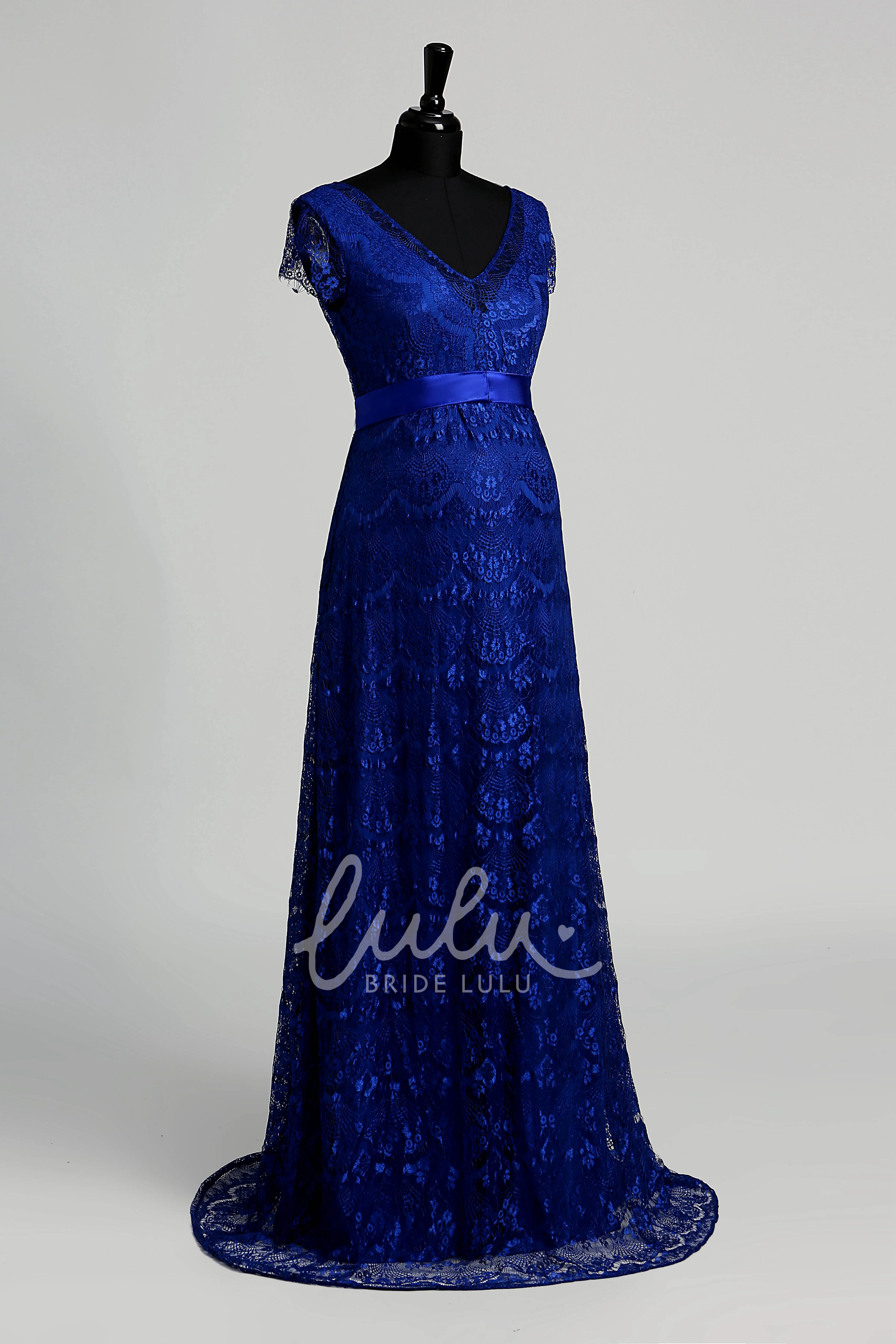 Maternity Lace A-line Dress with Cap Sleeves and V-neckline