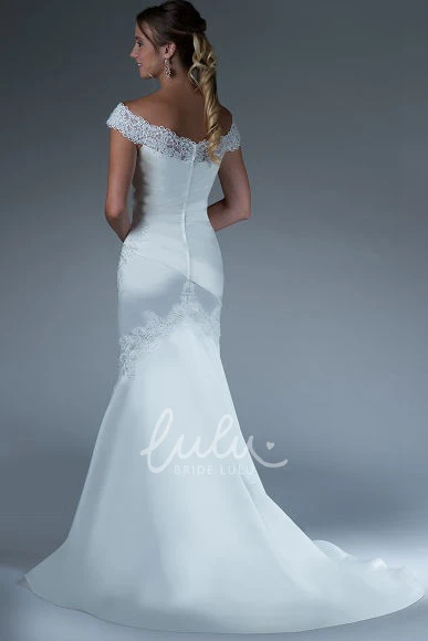 Off-Shoulder Sheath Lace Wedding Dress with Satin Ruching