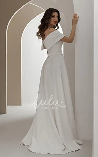 Casual Satin A-Line Wedding Dress with Off-the-shoulder Neckline Beach Garden Style