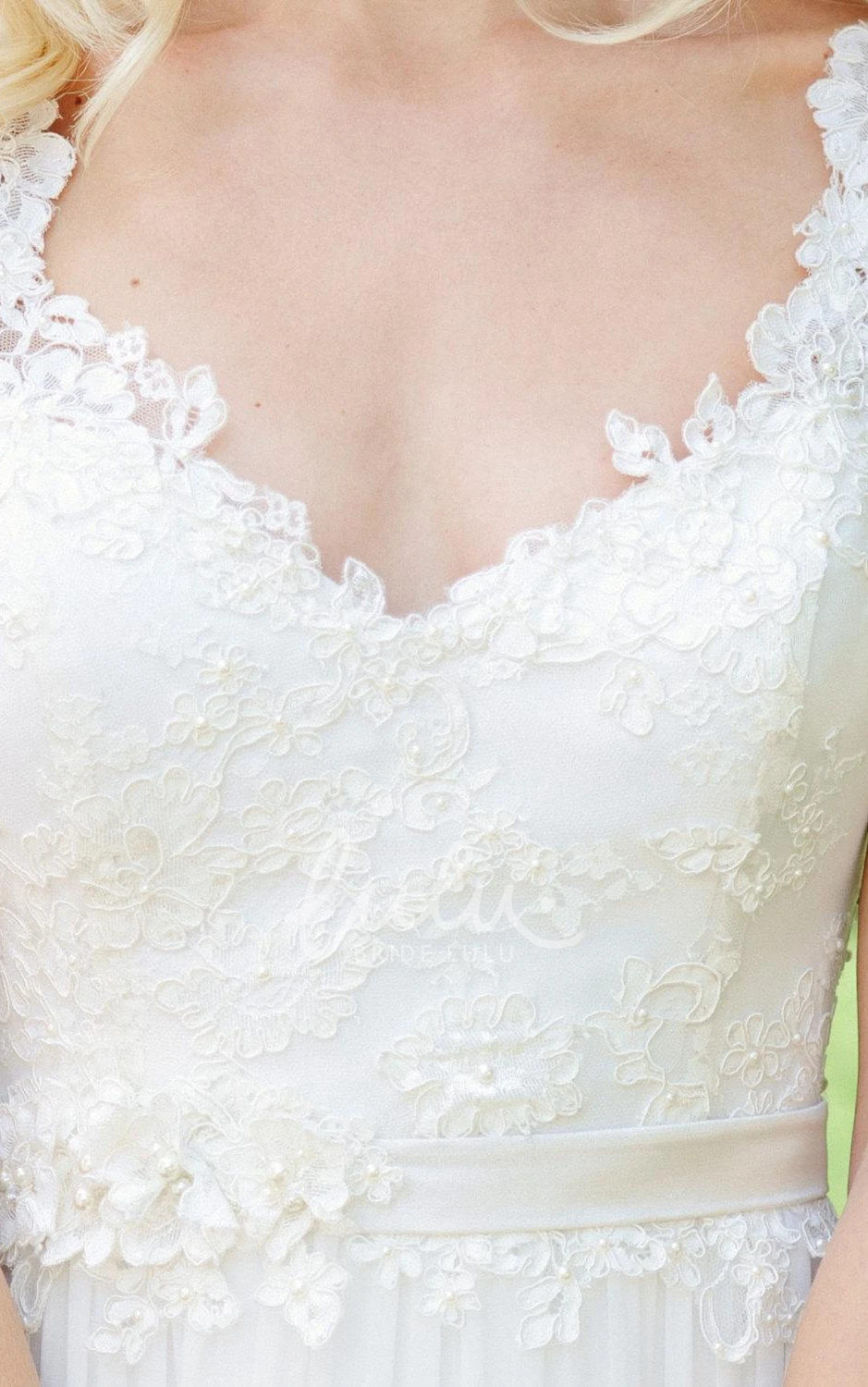 Chiffon Lace Wedding Dress with Beading Flower Elegant Bridal Gown