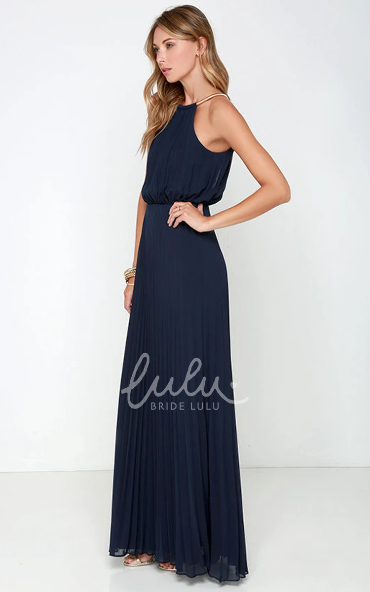 Pleated Chiffon Dress Long Sleeveless & Charming