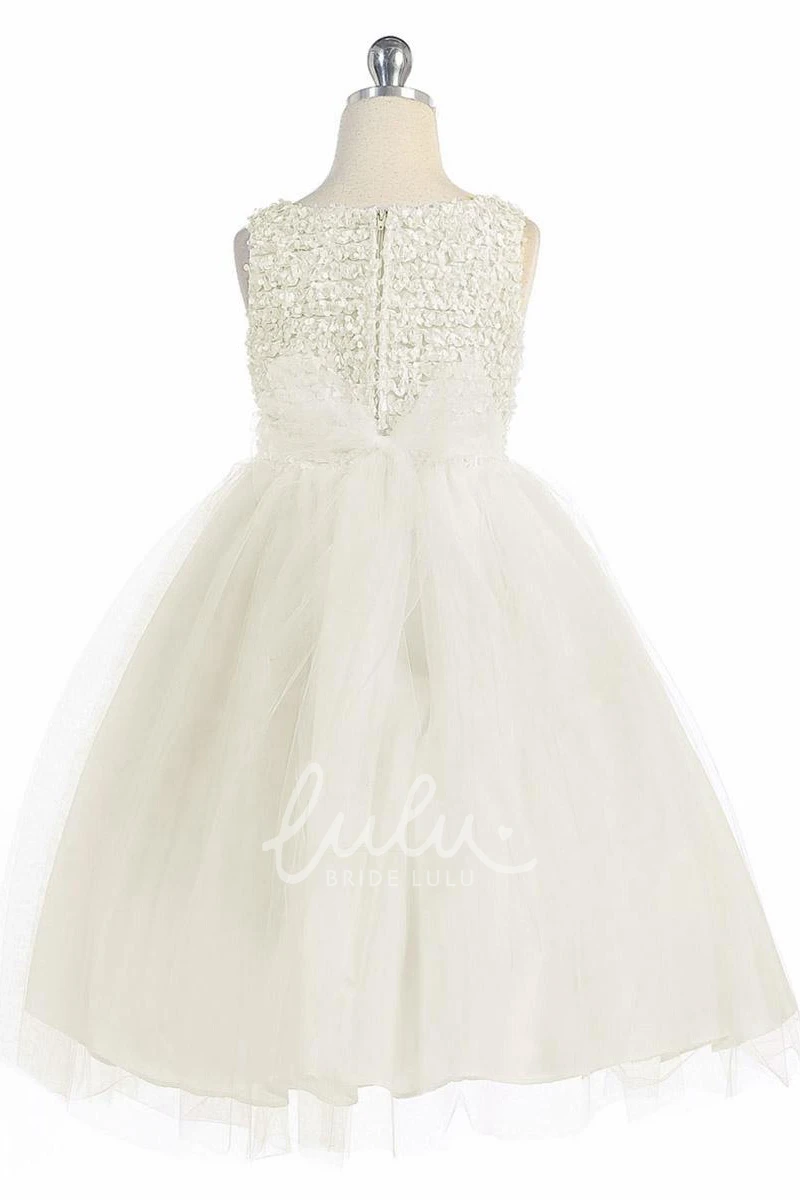 Tiered Tulle Bowed Flower Girl Dress Tea-Length Modern