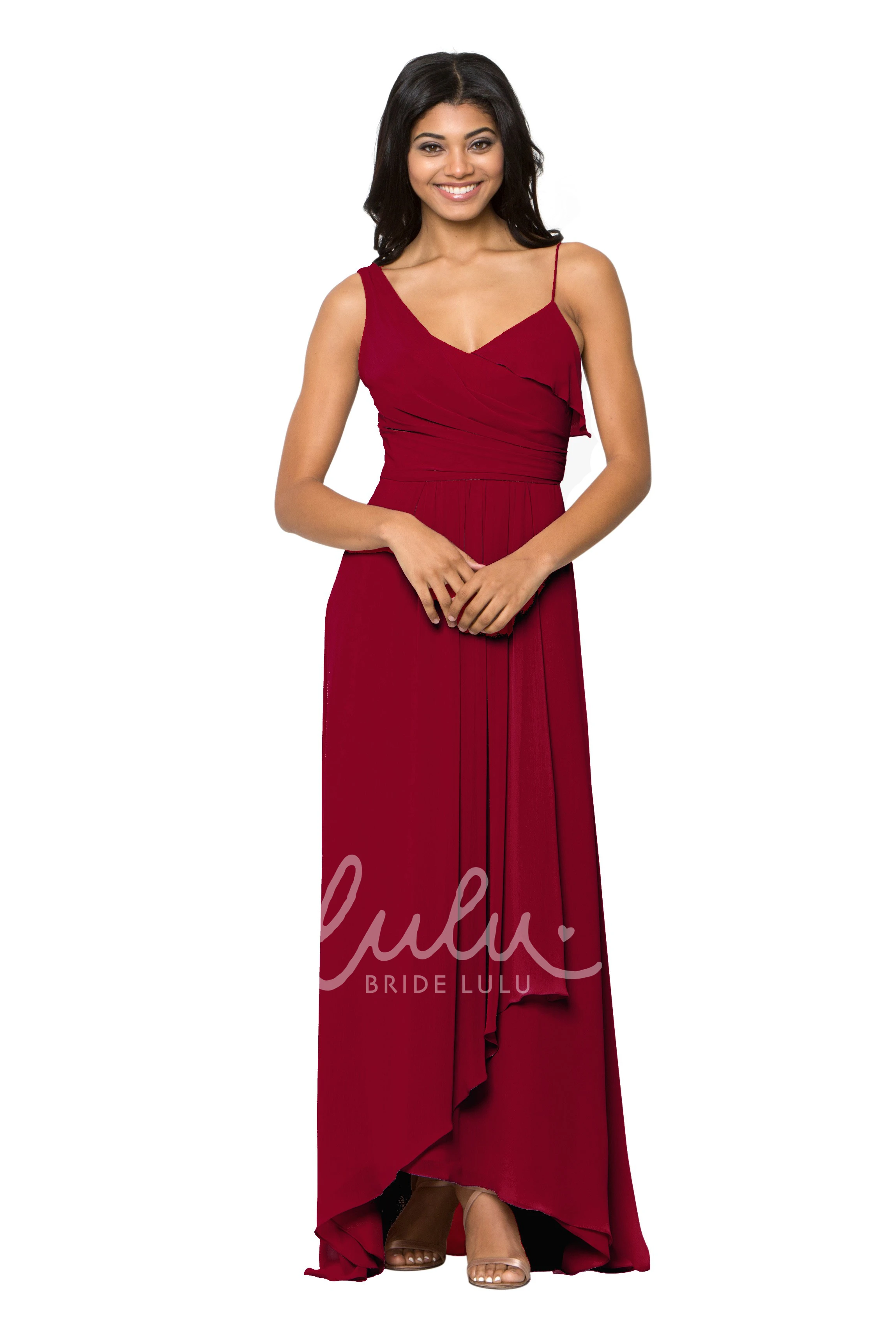 Spaghetti Chiffon Bridesmaid Dress with Ruched & Sleeveless Multi-Color Convertible