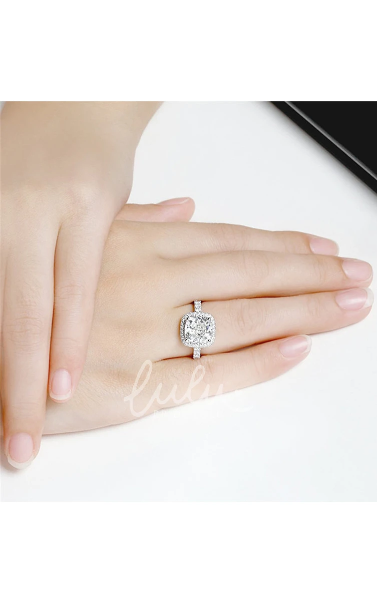 Halo Cushion Cut 925 Silver Bridal Wedding Rings