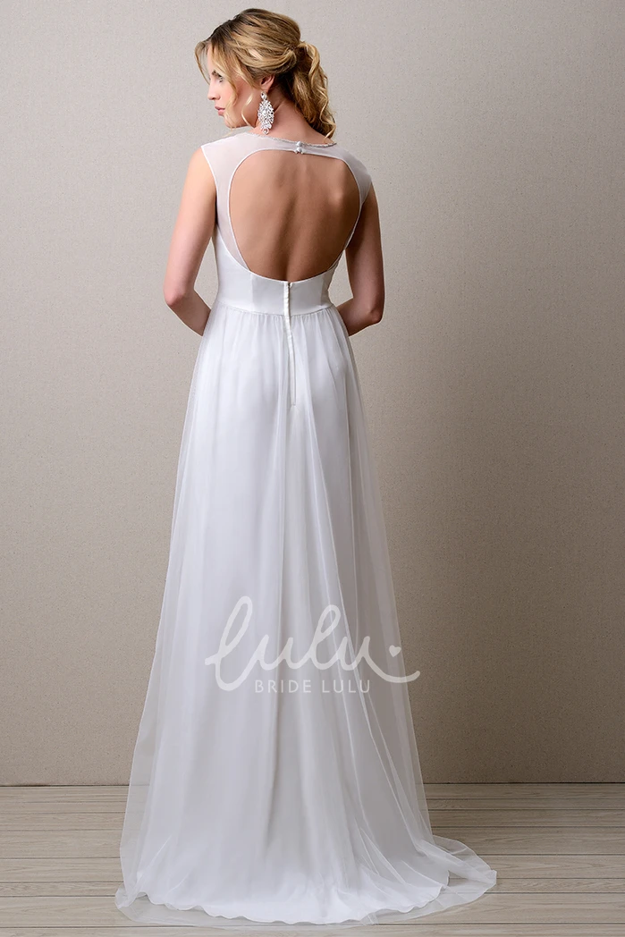 Illusion Top Tulle Gown with Jewel Neck and Keyhole Back