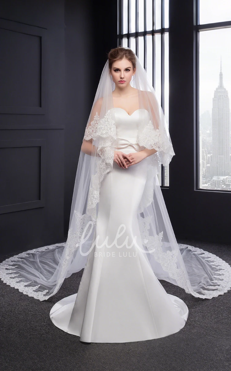 Floral Bohemian Two-Tier Lace Edge Long Cathedral Length WeddingVeils with Comb