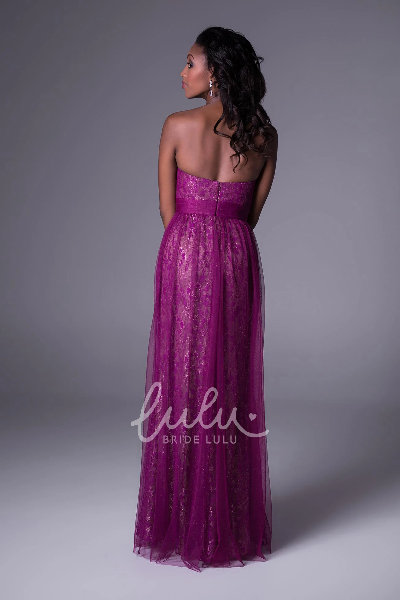 Sequined Sweetheart Long Tulle Bridesmaid Dress Sheath Modern Dress with Lace