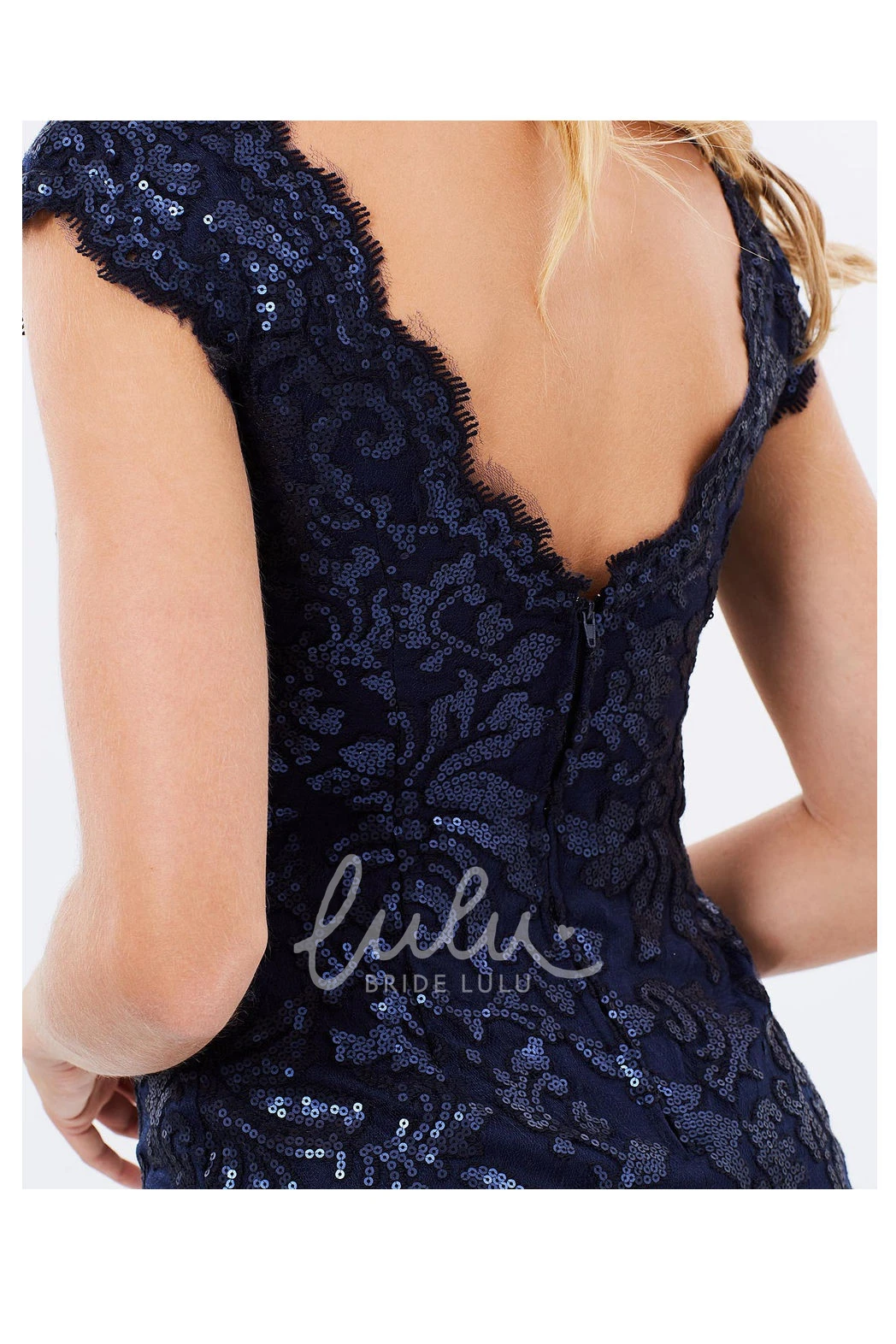 Sequin Cap Sleeve V-Neck Bridesmaid Dress with Pencil Mini and Split Unique Dress