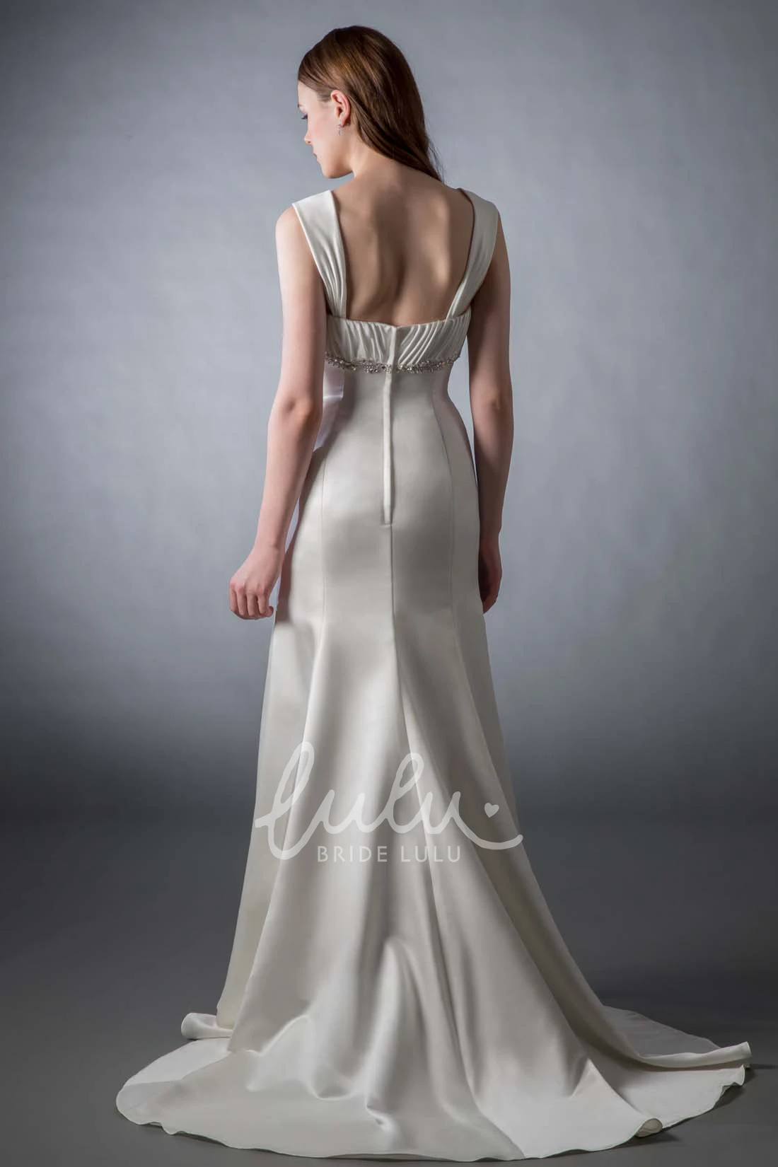 Sheath Satin Wedding Dress Floor-Length Sleeveless Ruched Beading