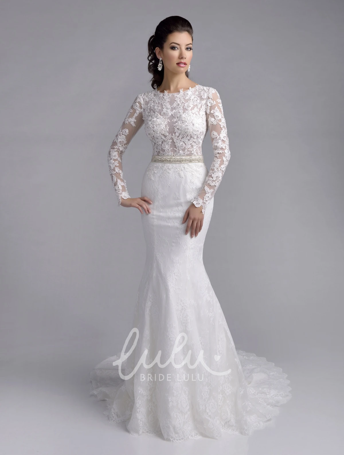 Long Sleeve Mermaid Lace Wedding Dress with Shimmering Detailing