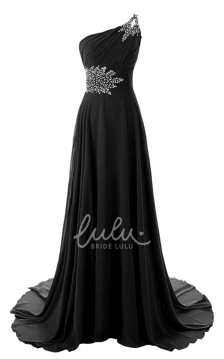One-shoulder Chiffon Gown With Beaded Detail