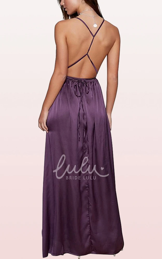 Romantic Satin V-neck A-line Guest Dress with Ruffles and Split Front Formal Dress