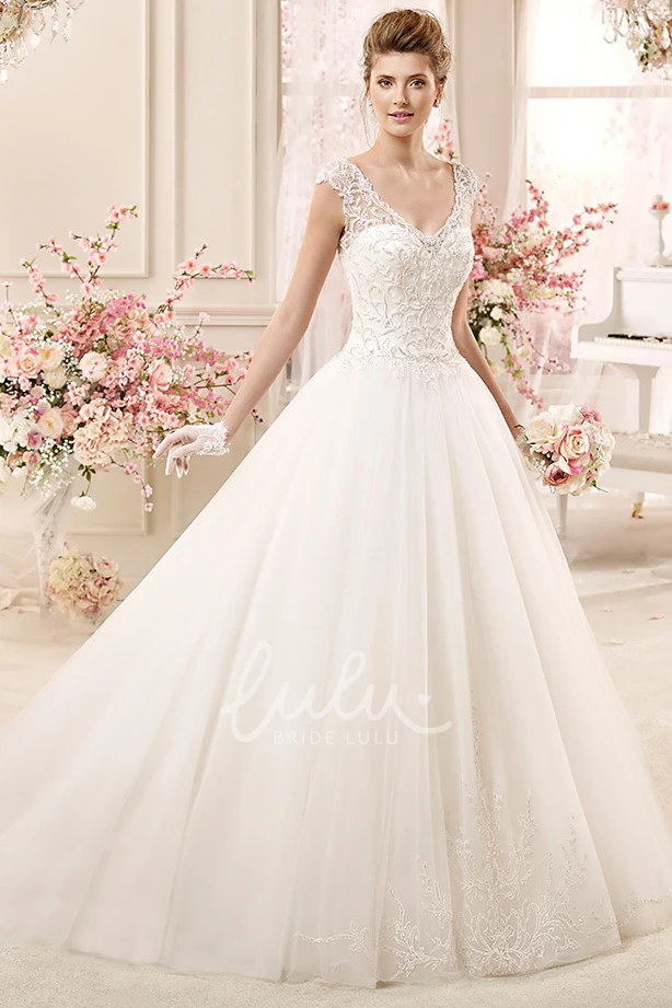 A-line Lace Wedding Gown with Cap Sleeves and Keyhole Back Classic Wedding Dress