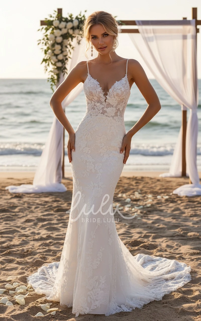 Bohemian Lace Wedding Dress Sexy Sleeveless Beach Elopement Bridal Gown