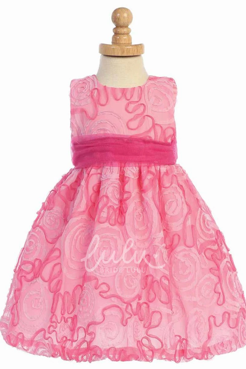 Sleeveless Tiered Tulle Flower Girl Dress Tea-Length Prom Dress Flowy