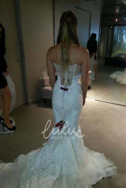 Lace Tulle Sweetheart Mermaid Trumpet Wedding Dress with Backless Zipper