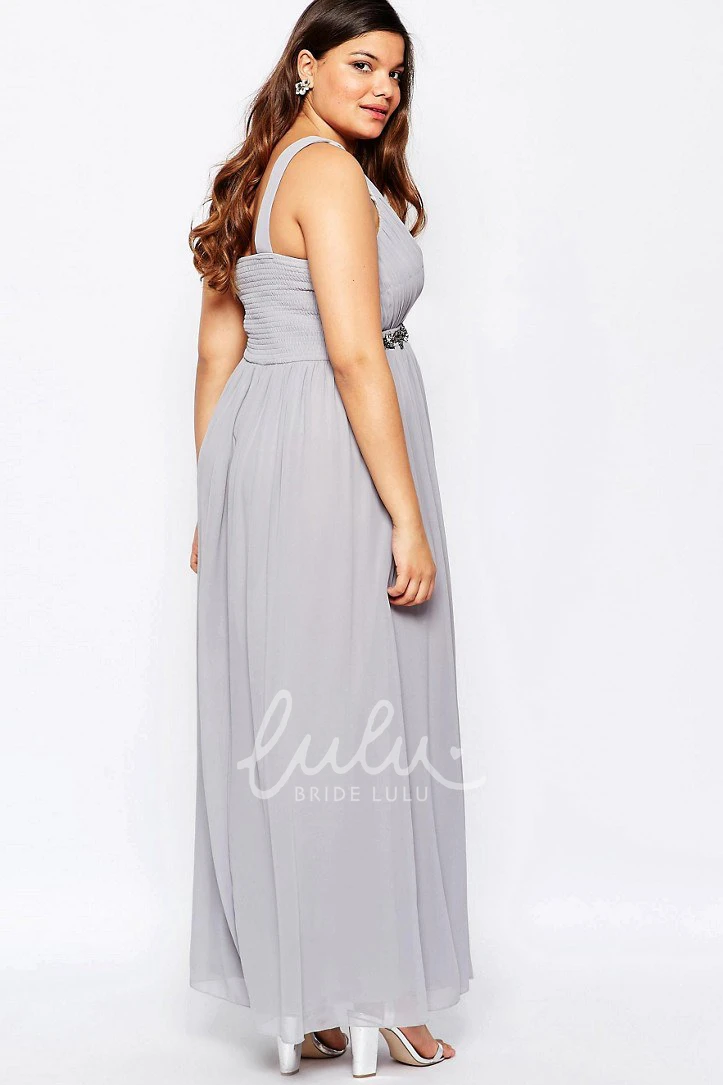 One-Shoulder Ruched Chiffon Bridesmaid Dress Ankle-Length with Waist Jewellery