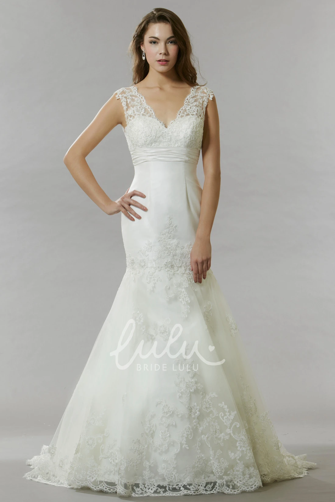 V-Neck Cap-Sleeve Lace Spring Wedding Dress Sheath Elegant 2026 Women's