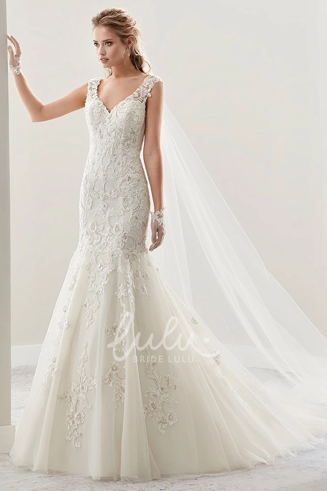 Mermaid Lace Wedding Dress with V-Neckline and Illusive Straps