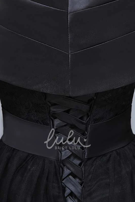 Knee-Length Tulle A-Line Dress with V-Neck and Off-the-Shoulder Sleeves