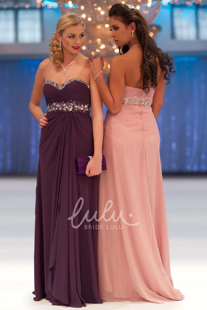Sweetheart Chiffon Prom Dress with Ruching and Beading Sheath Sleeveless Empire Floor-Length