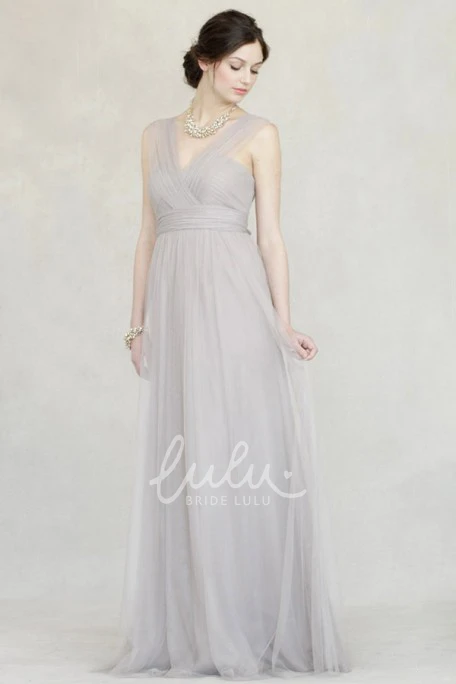 Criss-Cross V-Neck Empire Tulle Bridesmaid Dress with Straps Sleeveless & Elegant