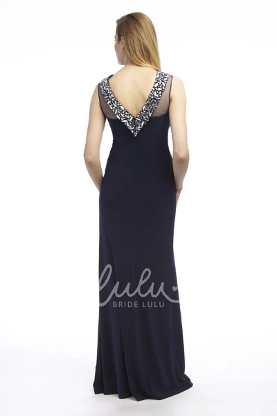Sheath Jersey Prom Dress Bateau-Neck Sleeveless and Beaded