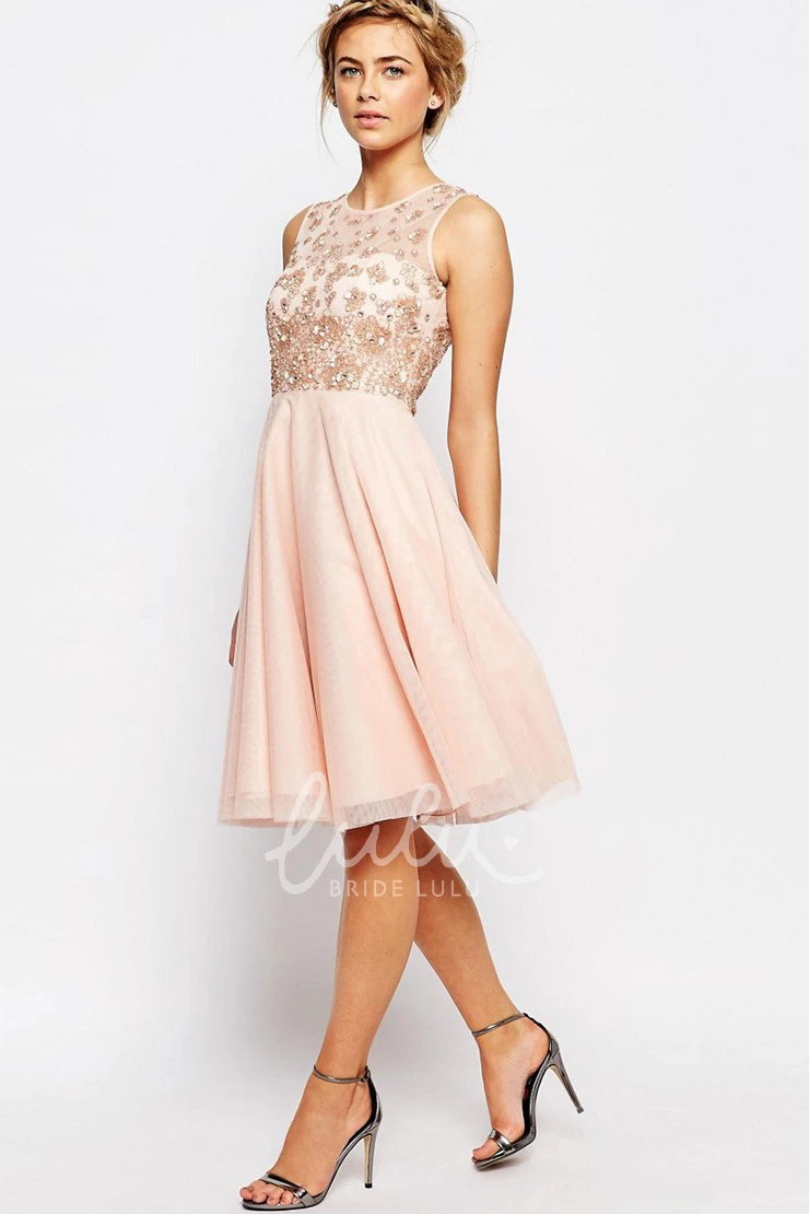 Appliqued Chiffon Bridesmaid Dress with Beading Ankle-Length Scoop-Neck Sleeveless