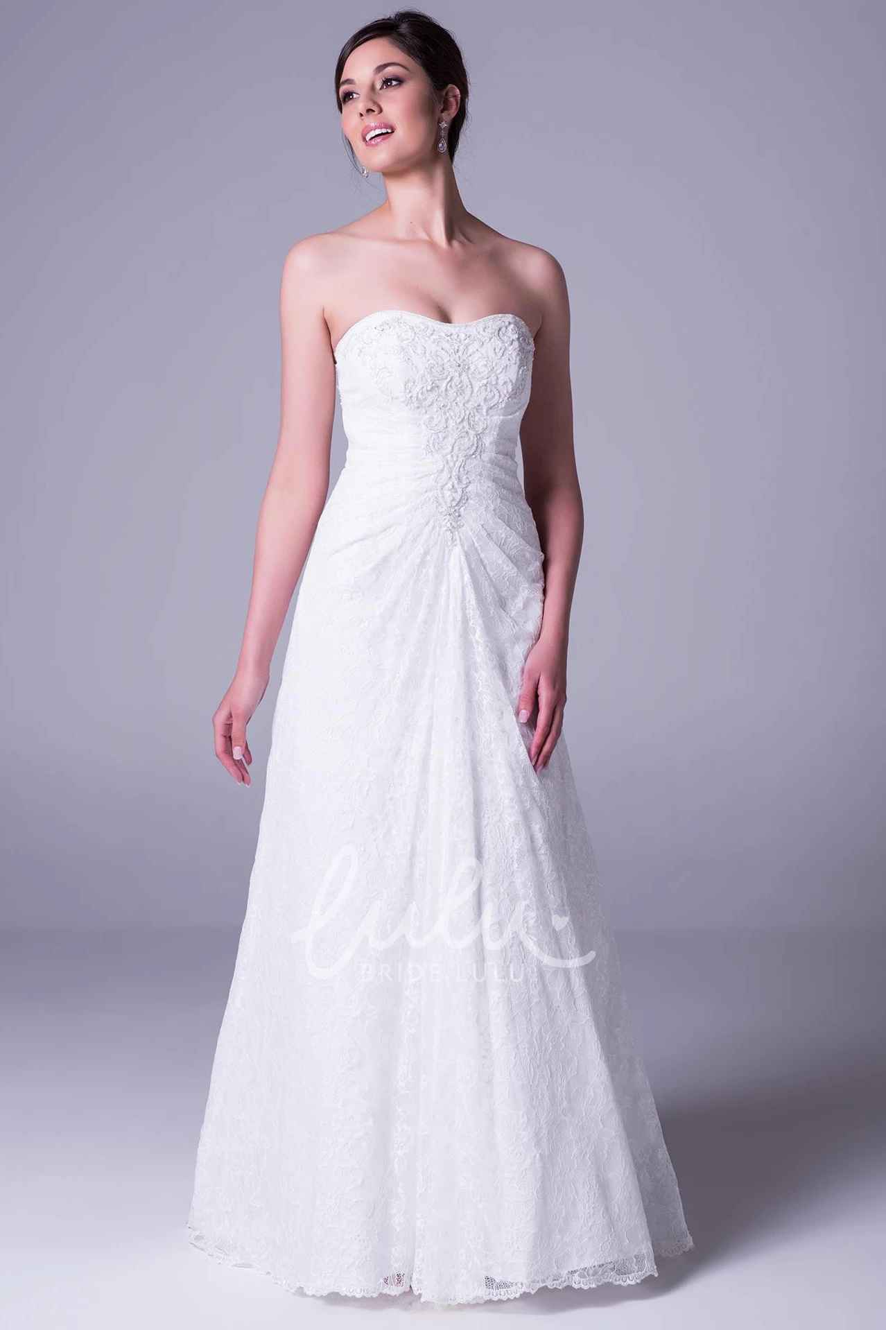 Lace Sheath Wedding Dress with Draped Bodice and Court Train
