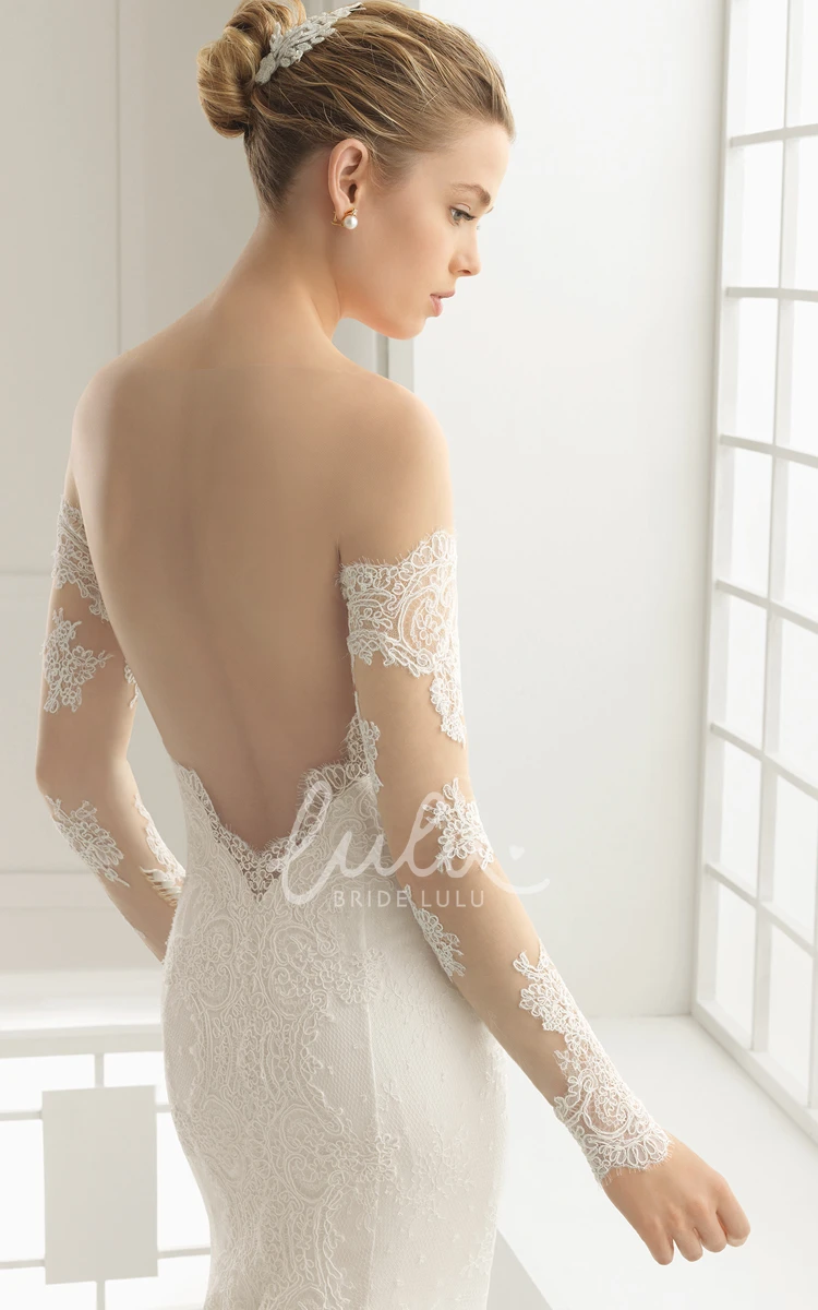 Lace Court Train Off-Shoulder Sweetheart Dress with Long Sleeves