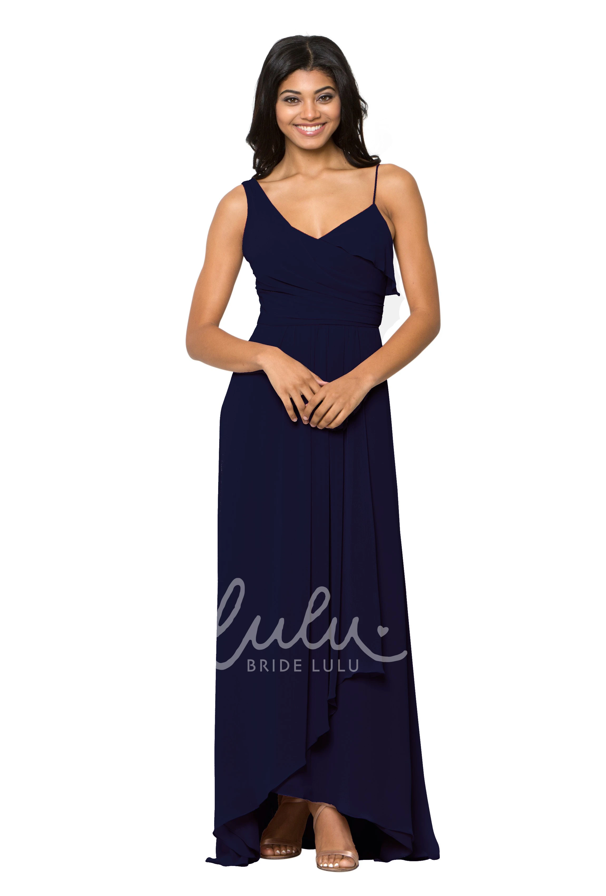 Spaghetti Chiffon Bridesmaid Dress with Ruched & Sleeveless Multi-Color Convertible