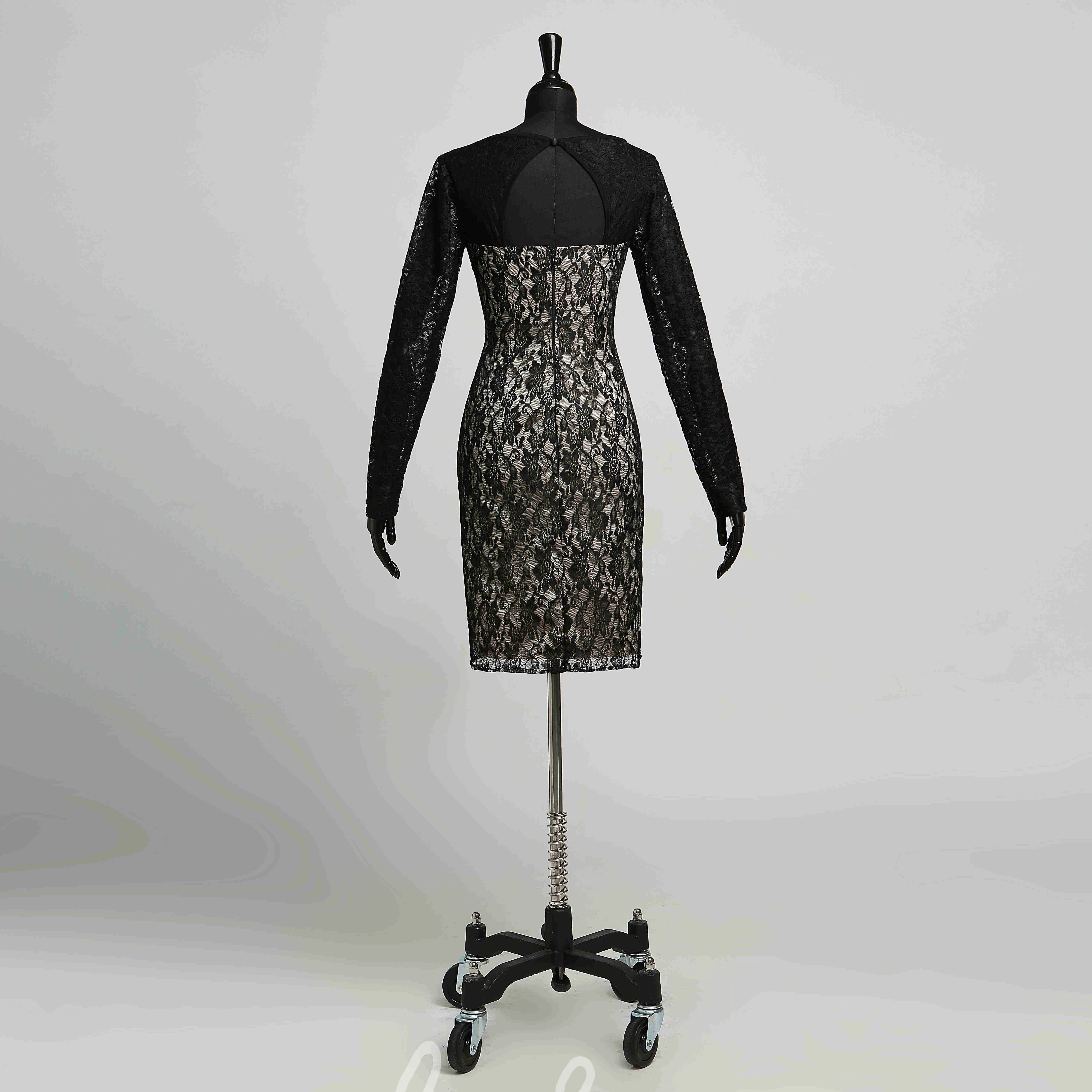 Sexy Lace Sheath Knee-length Dress with V-neck and Long Sleeves Unique Formal Dress