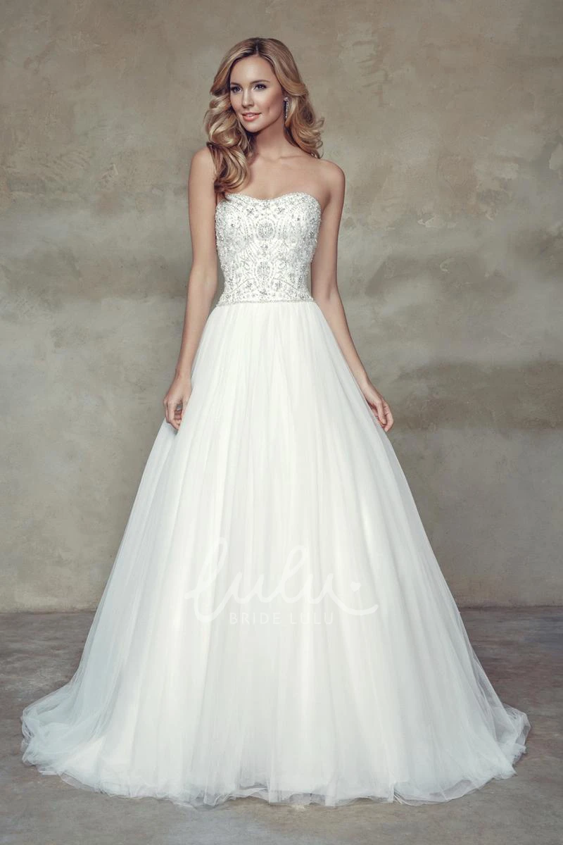 Lace Sweetheart A-Line Wedding Dress with Waist Jewelry Elegant Bridal Gown
