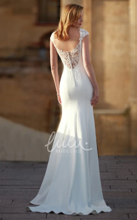 Satin Bateau Wedding Dress with Cap Sleeves Casual and Elegant