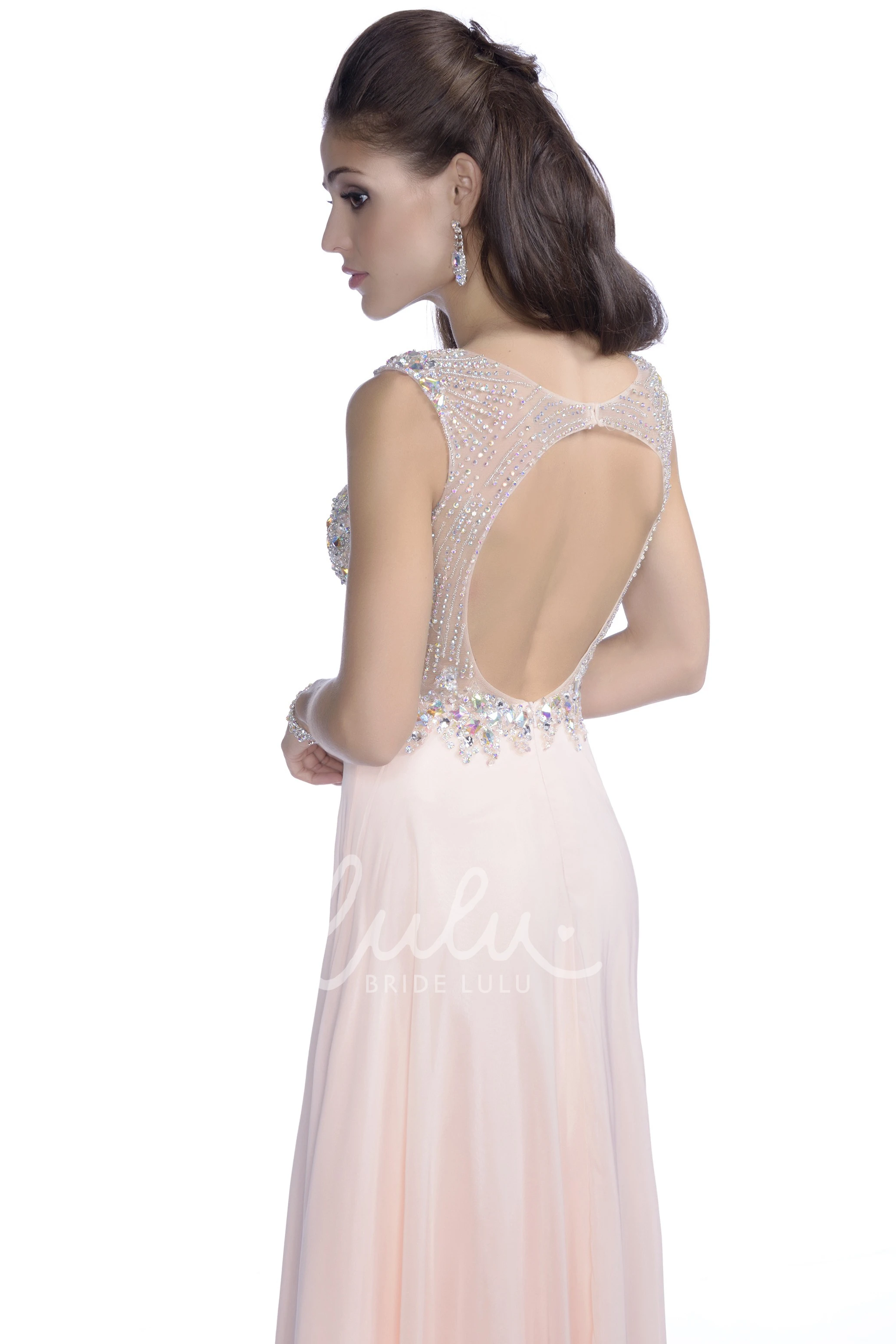 Rhinestone Bodice A-Line Chiffon Prom Dress with Keyhole Back Women's Prom Dress 2025