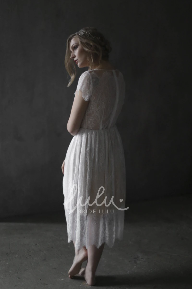 Bohemian Lace Tea-length Winter Wedding Dress with Zipper Simple Lace Tea-length Winter Wedding Dress