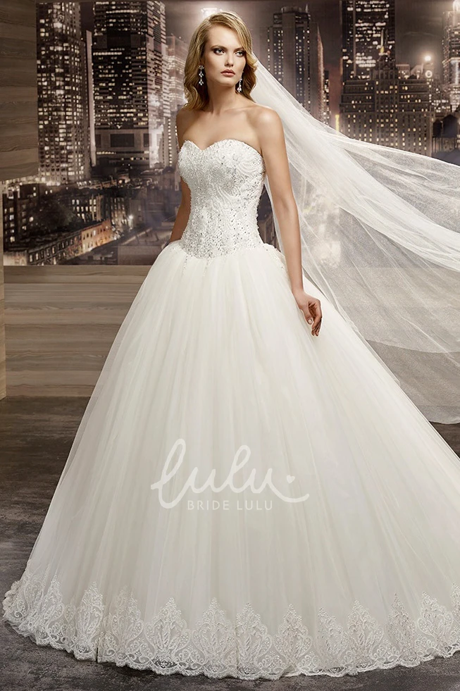 Beaded Sweetheart A-Line Wedding Dress with Brush Train and Lace-Up Back