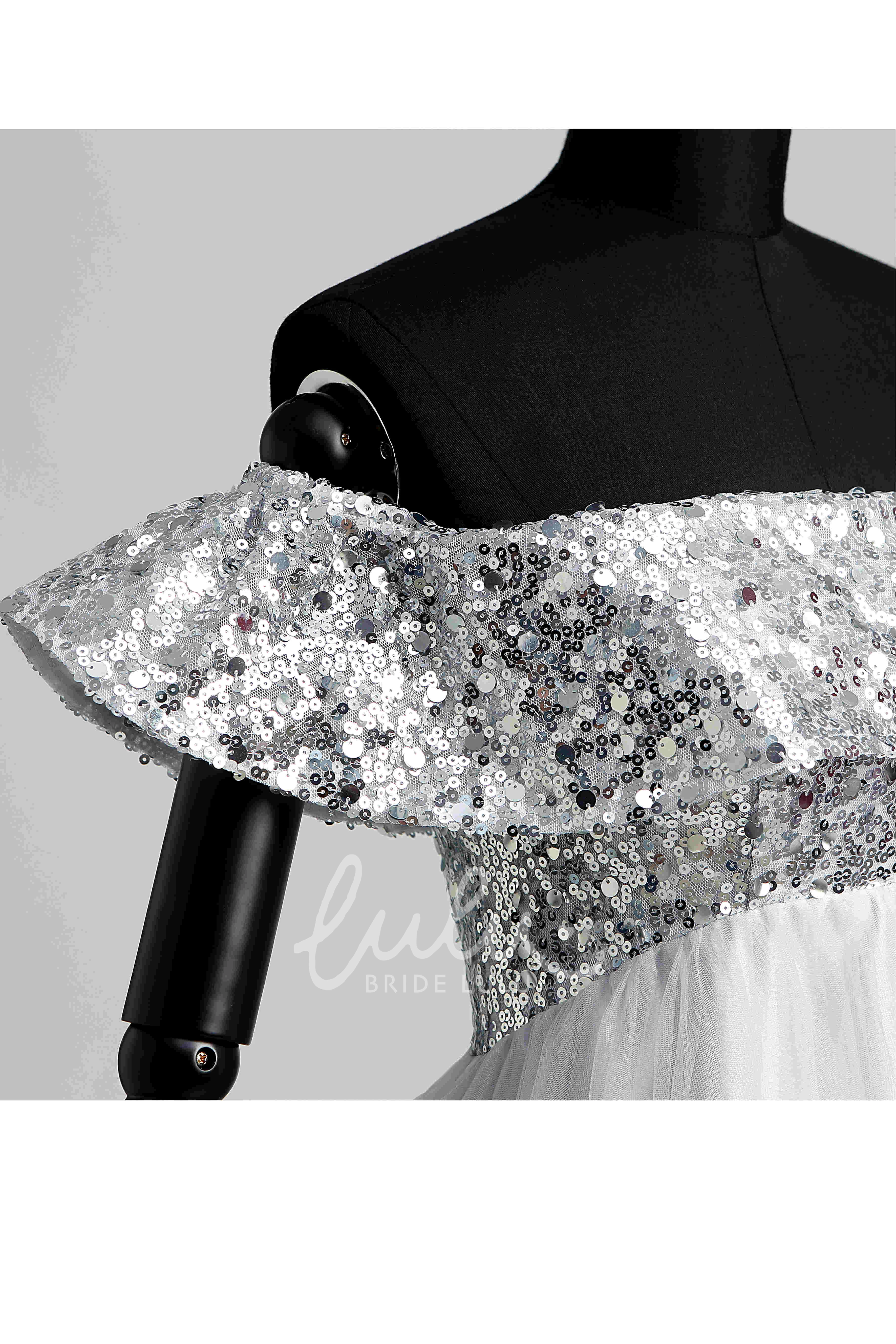 Beaded Tulle A-line Prom Dress with Sweep Train