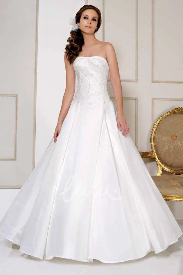 Satin Wedding Dress with Appliques and Court Train Timeless Bridal Gown