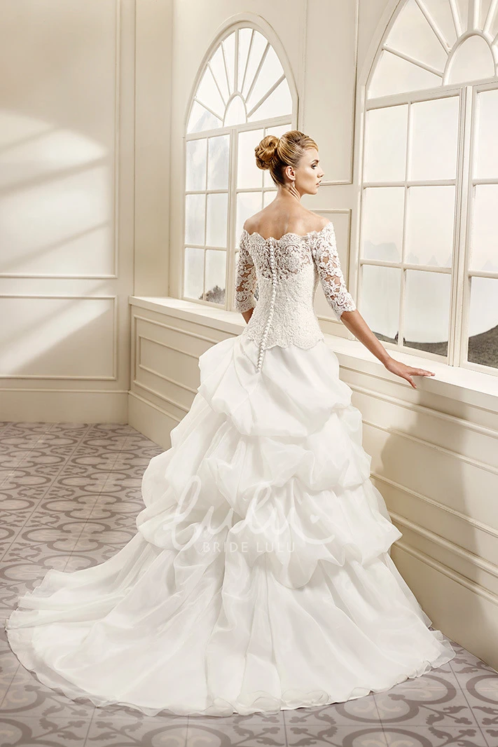 Off-The-Shoulder Organza A-Line Wedding Dress with Appliques and Tiers
