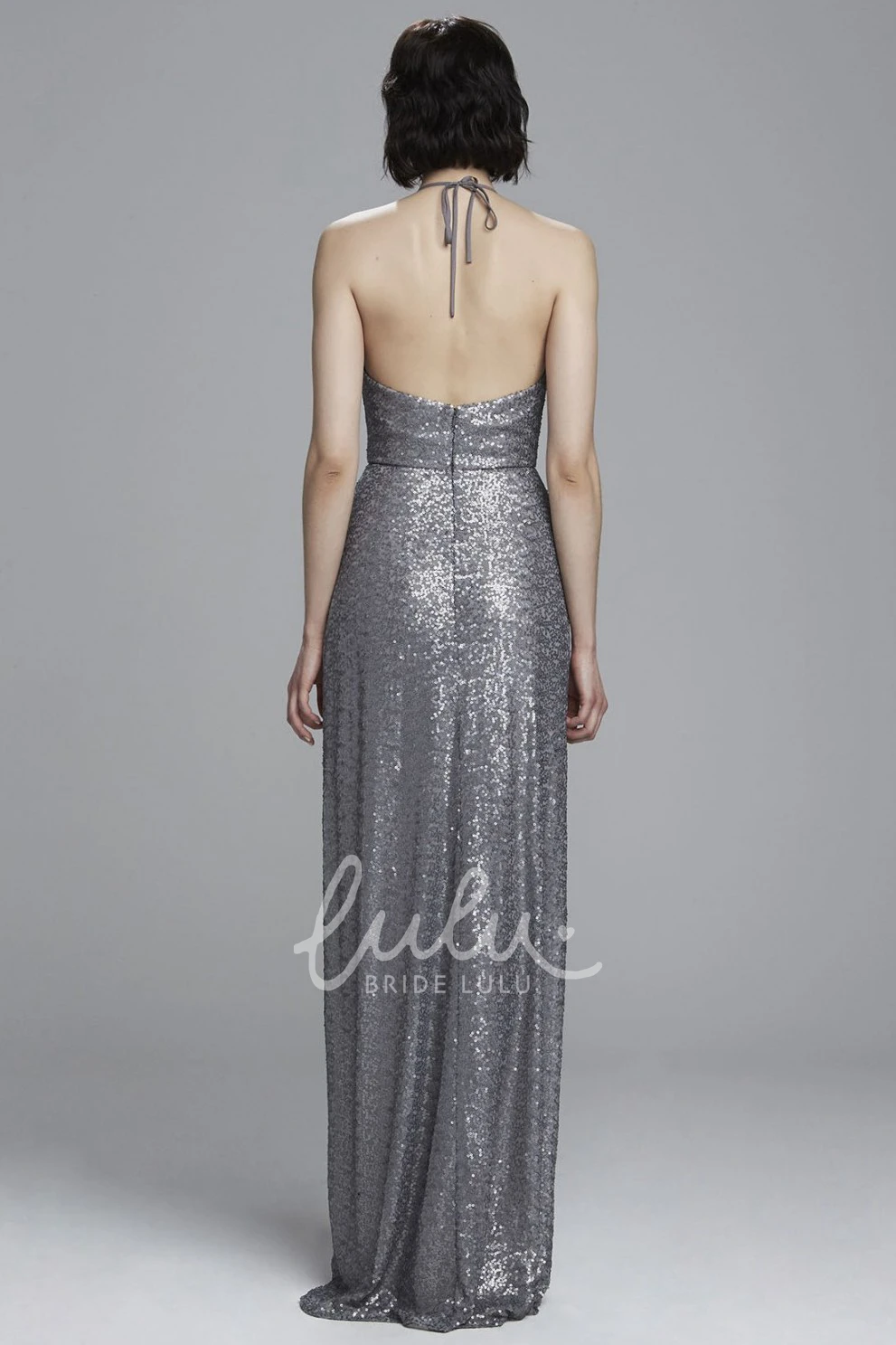V-Neck Sequin Bridesmaid Dress with Straps and Sleeveless Design