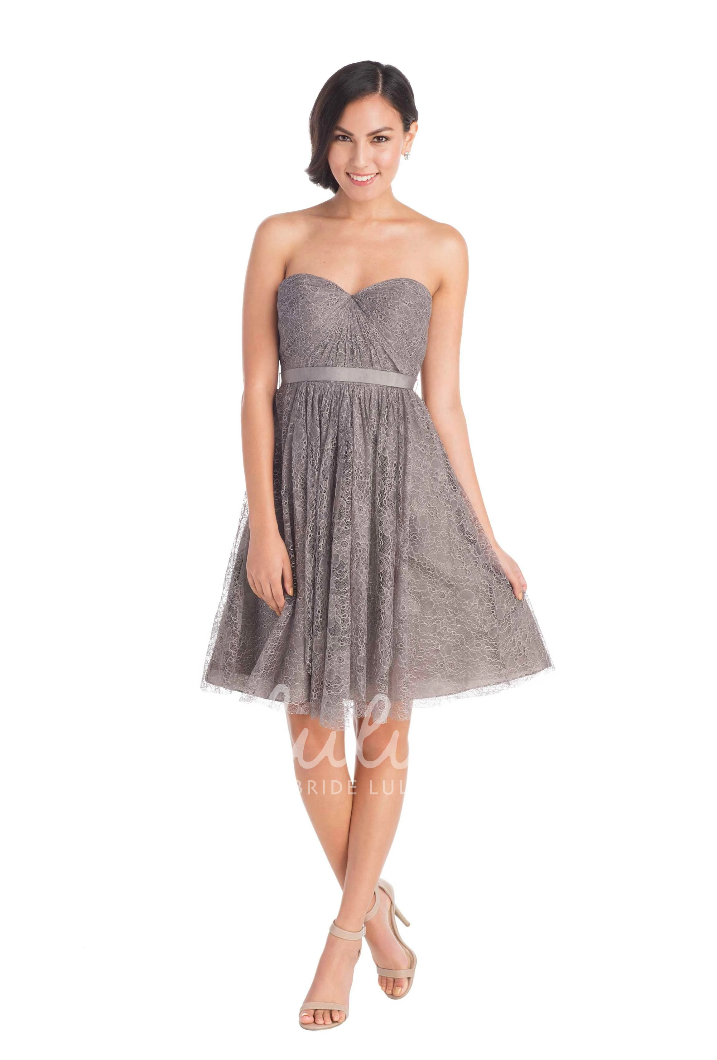 Ribboned Lace Cap Sleeve Sweetheart Short Bridesmaid Dress in Multiple Colors