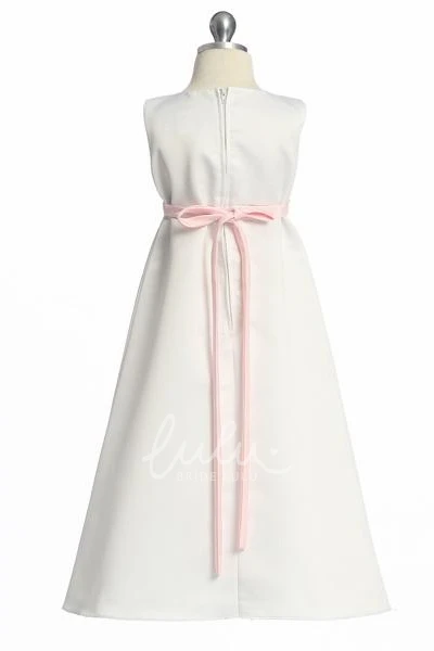 Satin Flower Girl Dress Ankle-Length Sleeveless Bow